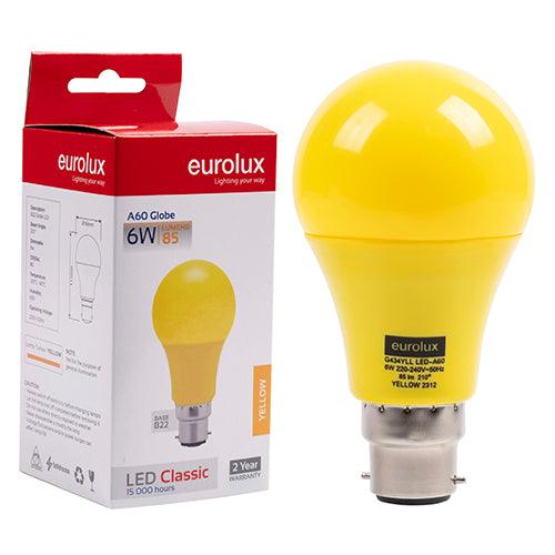 EUROLUX YELLOW B22 7W LED GLOBE