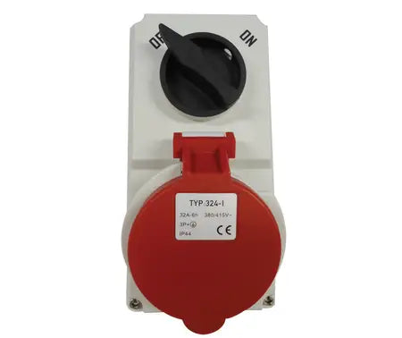 32A 5 Pin IP44 Switched Socket Surface Mount 380V