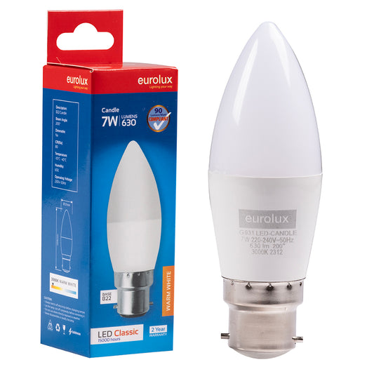 EUROLUX LED CANDLE 7W B22 WW
